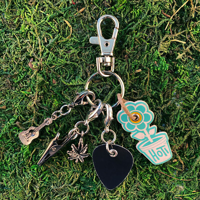 HOTI Hemp Rocks Handmade Roach Clip Keychain Black DUSK Guitar Pick Charm