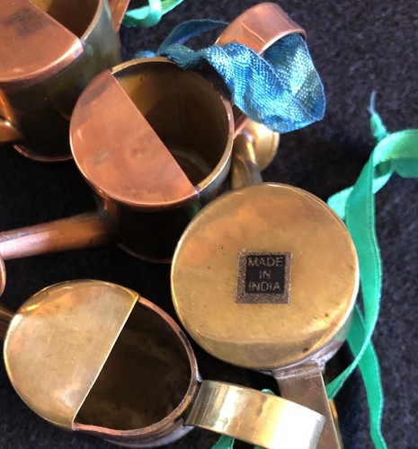 Vintage Mini 3” Copper & Brass Watering Cans w/ India Label & Original Patina - Picture 4 of 5