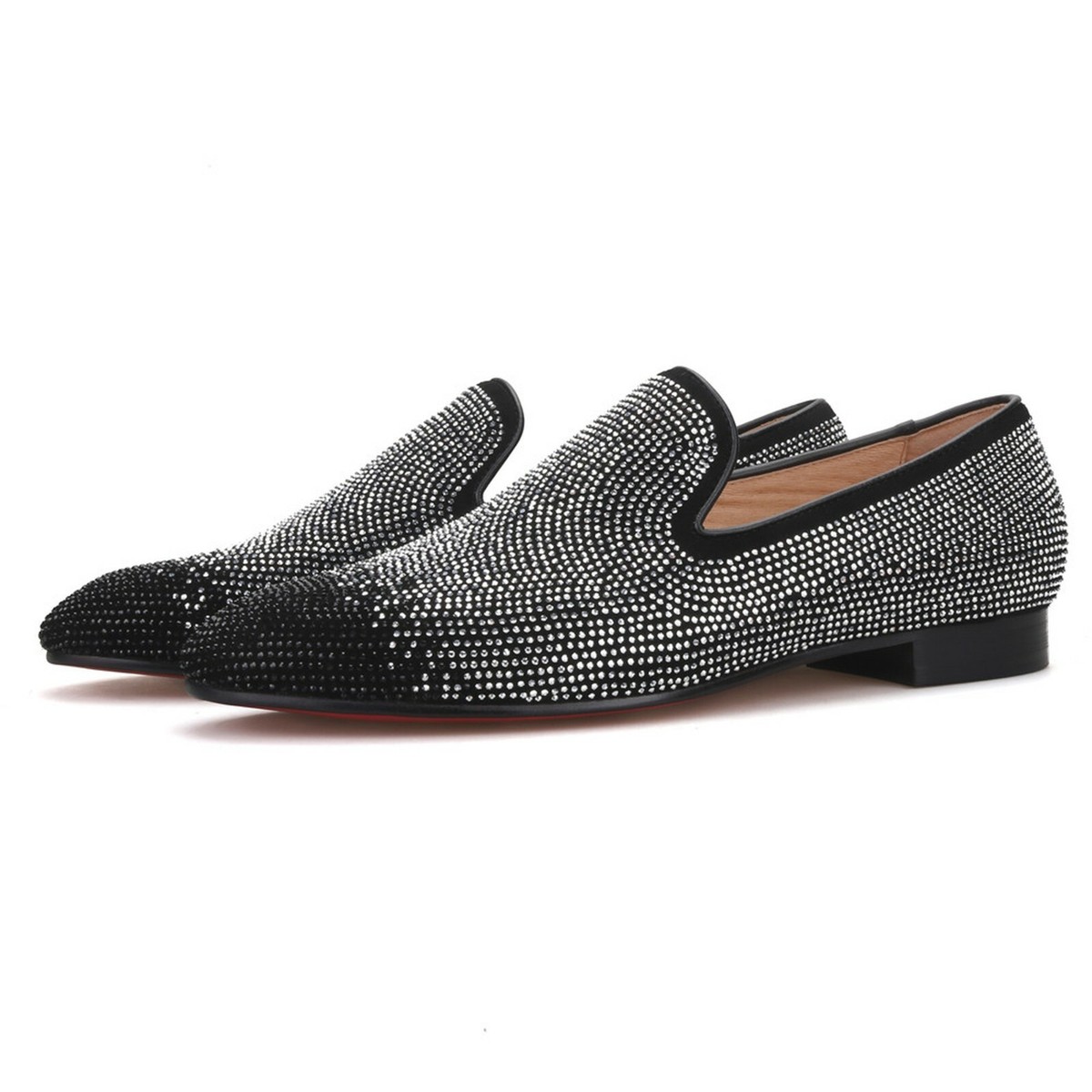 Merlutti Silver Loafer Black Rhinestones Tip Flat