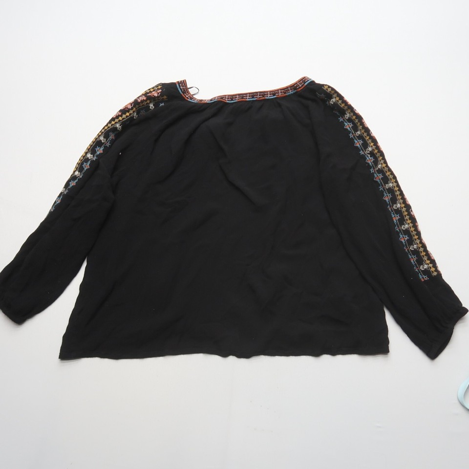 World Market Boho Peasant Blouse Size Large / XL Black Embroidered Top