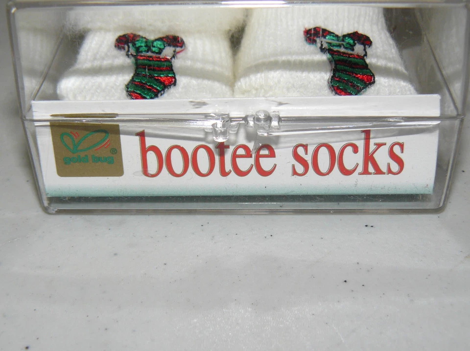 De colección 1990 Gold Bug Bootee Calcetines Botines Bebé Bebé Recién Nacido Medias de Navidad Foto 4 de 4