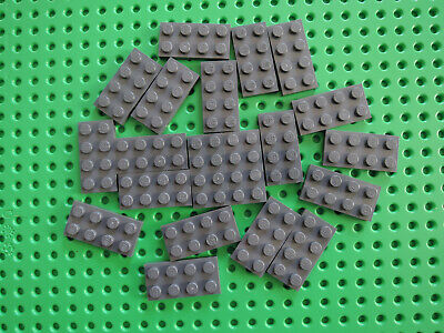 Lego 20 x flache Platte Bauplatte 3020  2x4   Noppen  neu dunkelgrau