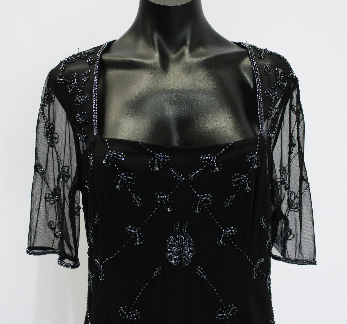 Vestido de noche Papell Boutique para mujer con cuentas cuello cuadrado LB3 negro EE. UU.:12 UK:16