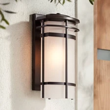 Theola Modern Outdoor Wall Light Fixture Bronze LED 16 1/4" Etched Glass Porch