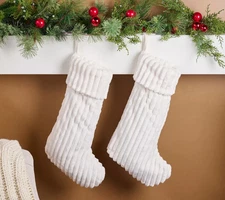 Home Reflections Set of 2 Ribbed Plush Stockings Ivory