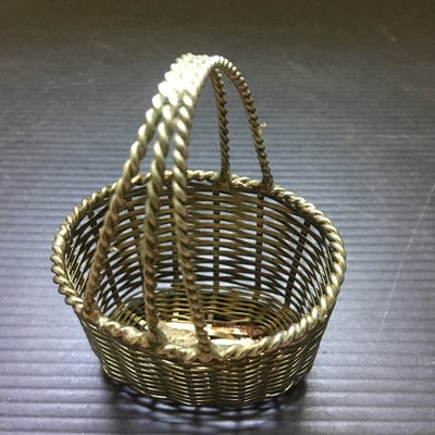 Vintage 1970s Silver Plate Miniature Wire Woven Basket w/ Handle 2.5''L x3.25''H