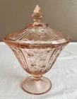 VTG Federal Glass Sharon Cabbage Rose Pink Depression Candy Nut Dish Footed