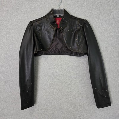 Miss Lili Studded Faux Leather Bolero Jacket Cropped Design Long Sleeves Sz S
