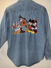 Disney Denim Shirt M Runs Small 1995 Embroidered Characters USA Made