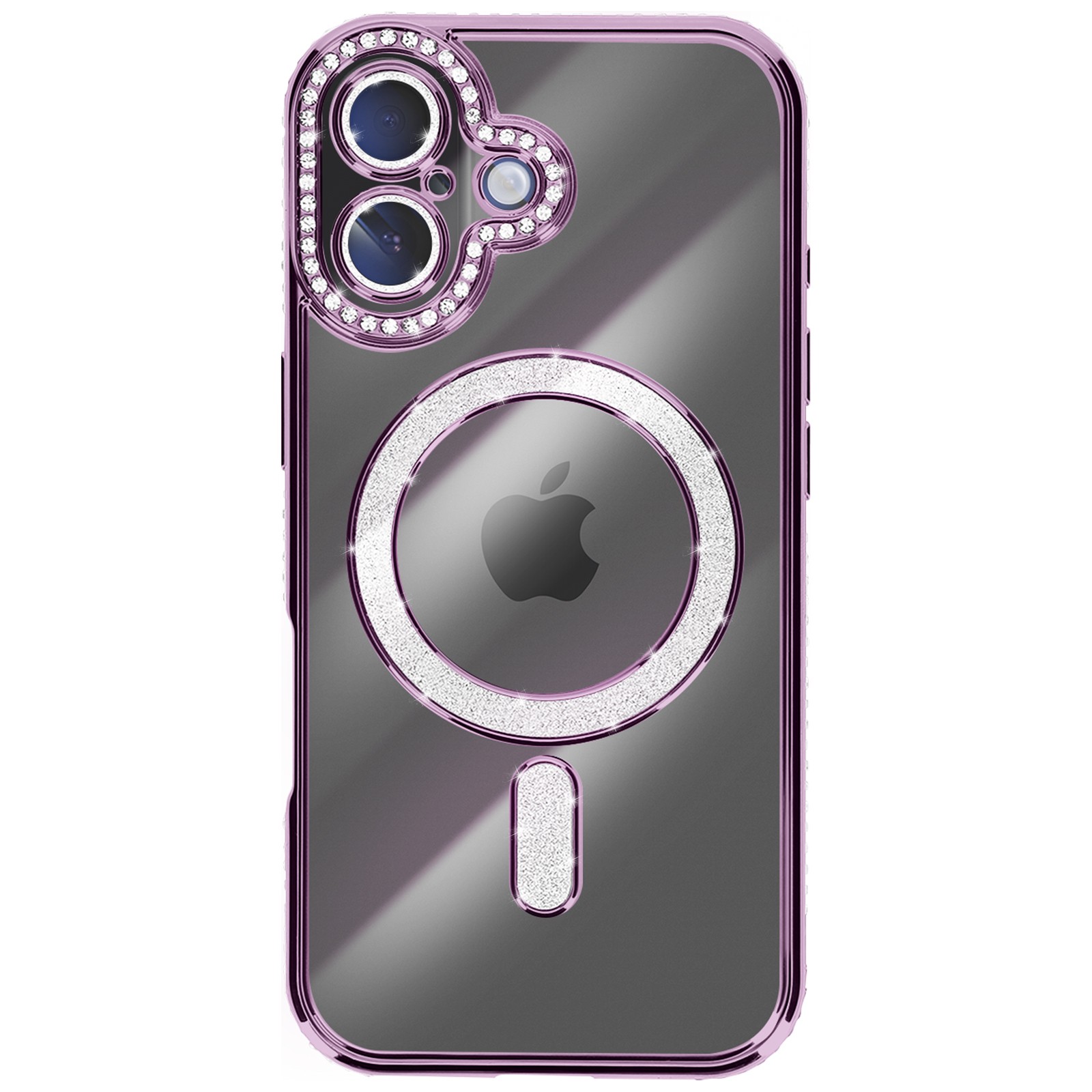 Coque iPhone 17 violette avec strass brillants pour une protection antichoc élégante