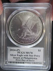 2024-P Silver Eagle With Star Privy PCGS MS70 First Day Issue David Hall Signed