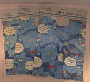 New Vintage Celebrations By Gibson Gift Wrap "Genie" Alladin 3 Packs