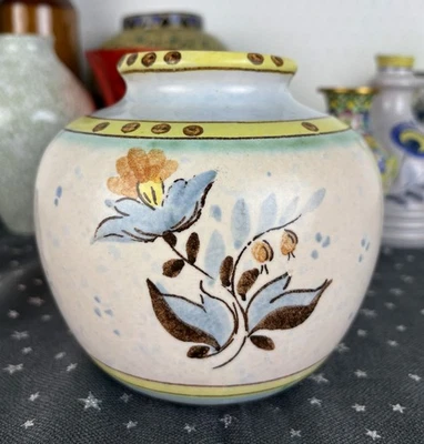 Bauernvase Shabby Landhaus Keramik Blumenvase 14 cm Blumen weiß gelb blau grün - Bild 1 von 4