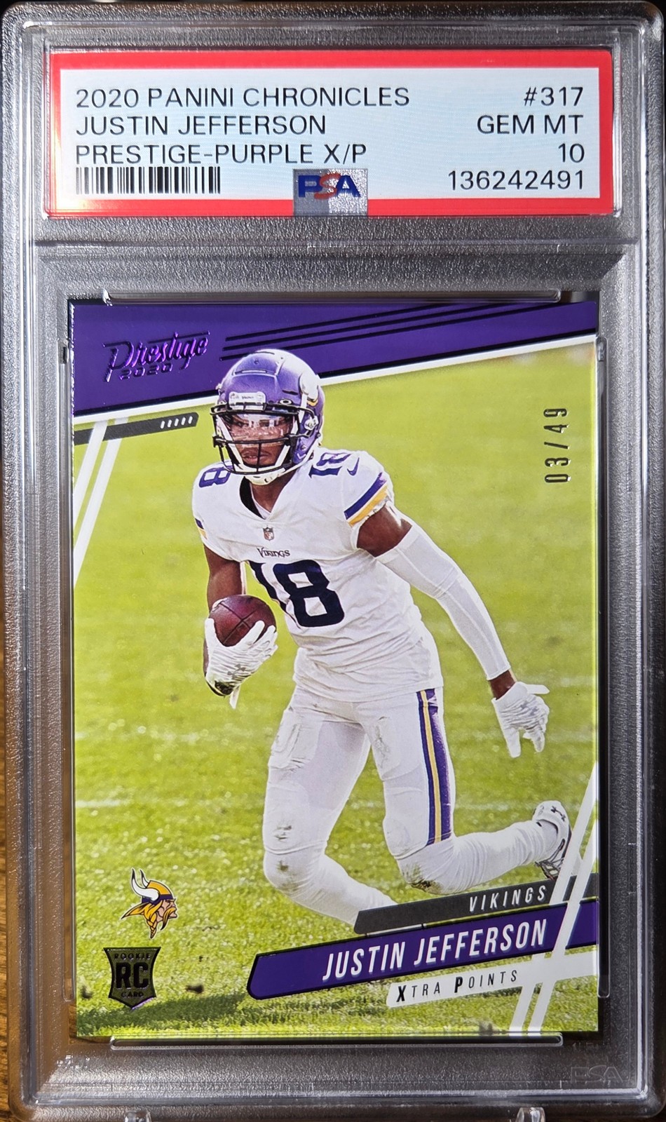 Justin Jefferson Panini Chronicles Prestige #317 Purple Xtra Points