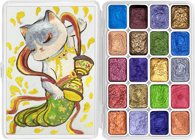 20 Color Mini Shifting Watercolor Paint Set Solid Glitter Metallic Kit