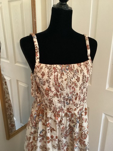 Antiguo Vestido de Sol Azul Marino Grande Cami Crema Floral MIDI Espalda Abierta Calado Ligero - Imagen 2 de 11