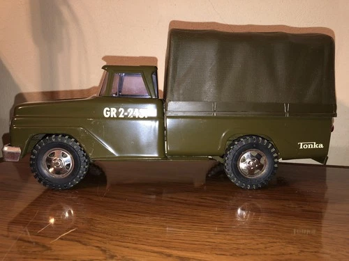 VTG TONKA ARMY GREEN MILITARY TROOP TRANSPORT TRUCK GR2-2431 PRESSED STEEL