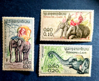Laos 1958 Superb Mint multicoloured Elephant Stamps Sg74/6 Mvlh