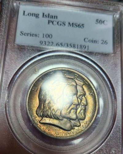 1936 Long Island Half Dollar 50c PCGS MS65 Rare Detached Lamination Error J4 - Picture 8 of 11