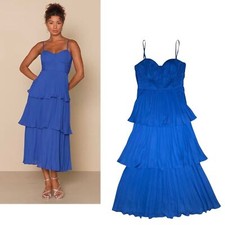 LULUS NWT Cascading Crush Cobalt Blue Tiered Bustier Midi Dress S