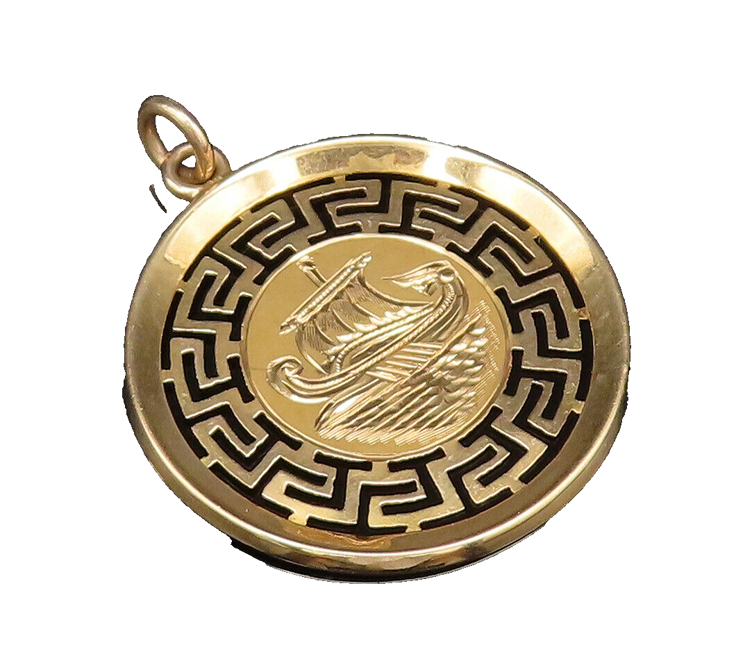 18K GOLD Vintage Etched Viking Sailboat Ship With Maze Cutout