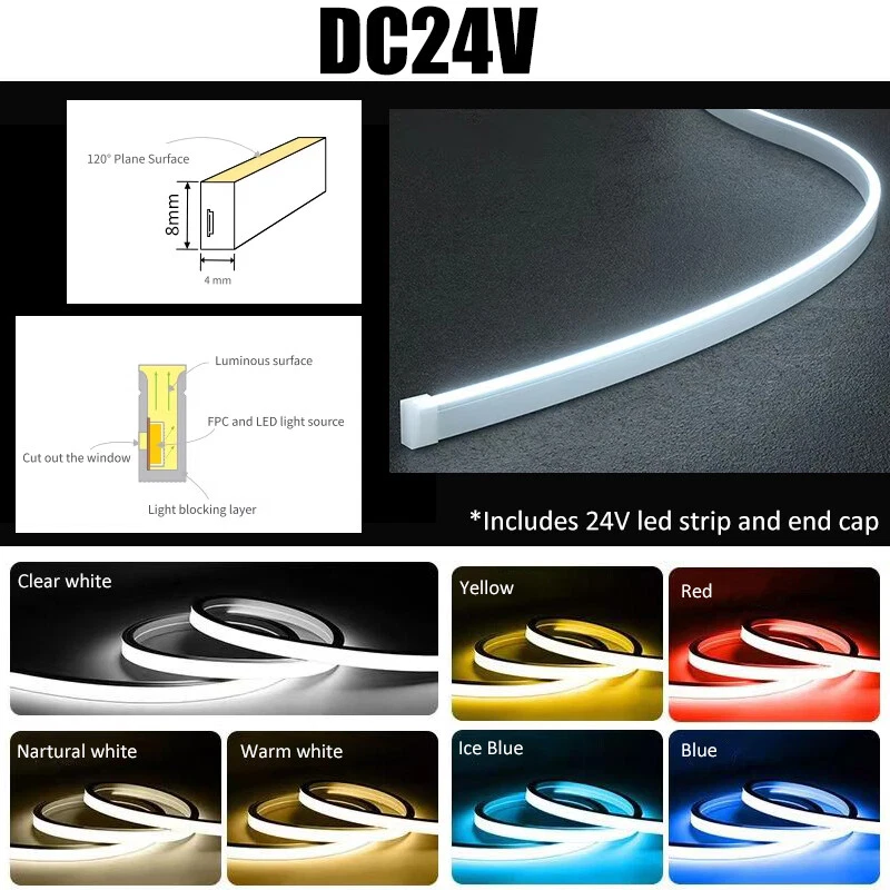Slim 4*8mm Silicone 24V LED Neon Strip Lights Waterproof Outdoor Building Decor
Opens in a new windo