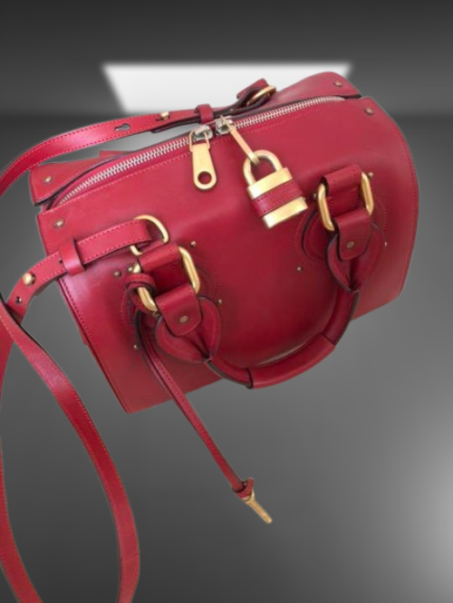 Chloe Aurora Boston Bag shoulder bag Red leather Padlock Zip
