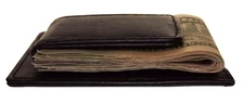 Brown Leather Strong Magnetic Money Clip Men's Front Pocket Slim Wallet