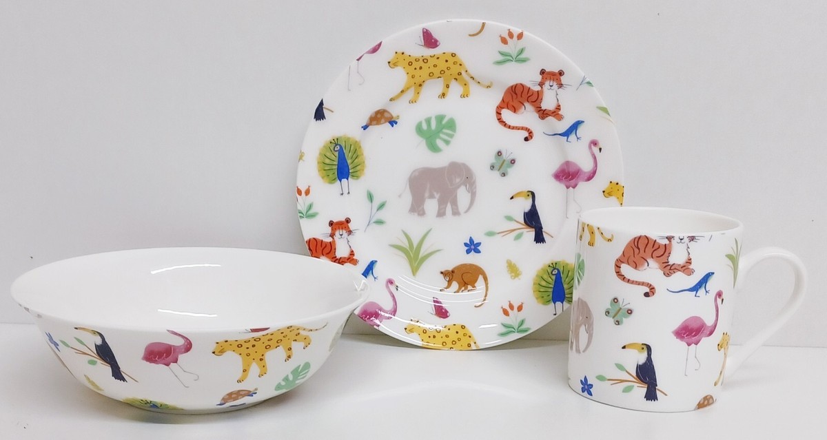 One Day at the Zoo Breakfast Set Pieces Plate Mug Cereal Bowl Fine China