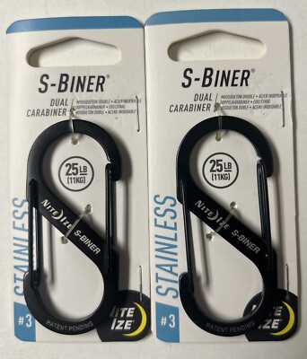 Nite Ize S-Biner Stainless Steel Dual Carabiner #3 - Black/S.S. (2-Pack)