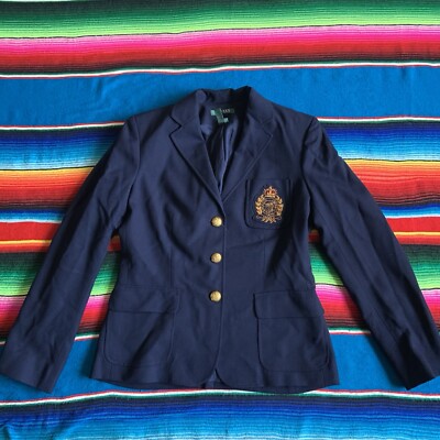 LAUREN RALPH LAUREN ネイビー ブレザー Polo Ralph Lauren Womens Size 8 Navy Blue Gold Buttons Embroidered