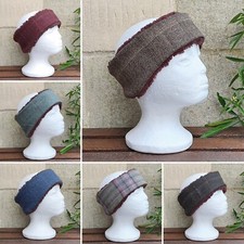 Tweed headband ear warmers brown sherpa fleece lined lots of colours one size