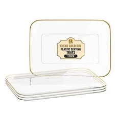 3 Pack Plastic Serving Trays Gold Rectangular Dessert Trays for Party Food 8x11