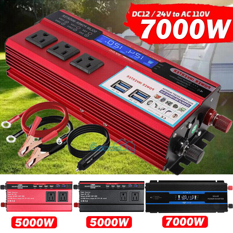 7000w 5000w car power inverter dc 12v to ac 110v home rv solar converter lcd