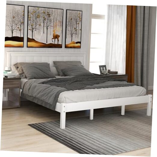 Queen Size Platform Bed Frame with Headboard,Bedroom Stylish Bed W/Wood Slat