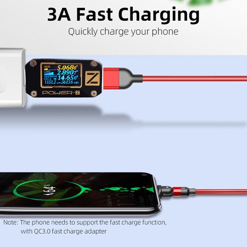 180° Rotate USB C Cable LED Type C 3A Fast Charging Data For Samsung S20 HUAWEI - Picture 4 of 15