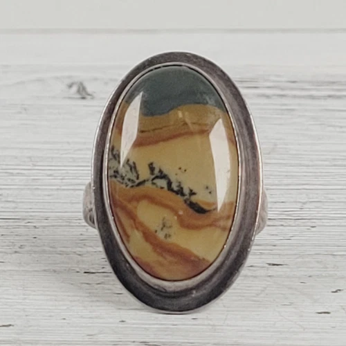 VINTAGE JASPER STONE STERLING SILVER 925 RING SZ 6 SOUTHWEST RETRO PRETTY