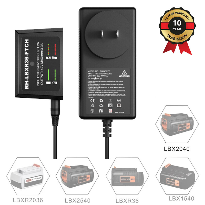 40V Max Lithium Battery Charger for Black & Decker LBX2040 LBXR36 LCS36