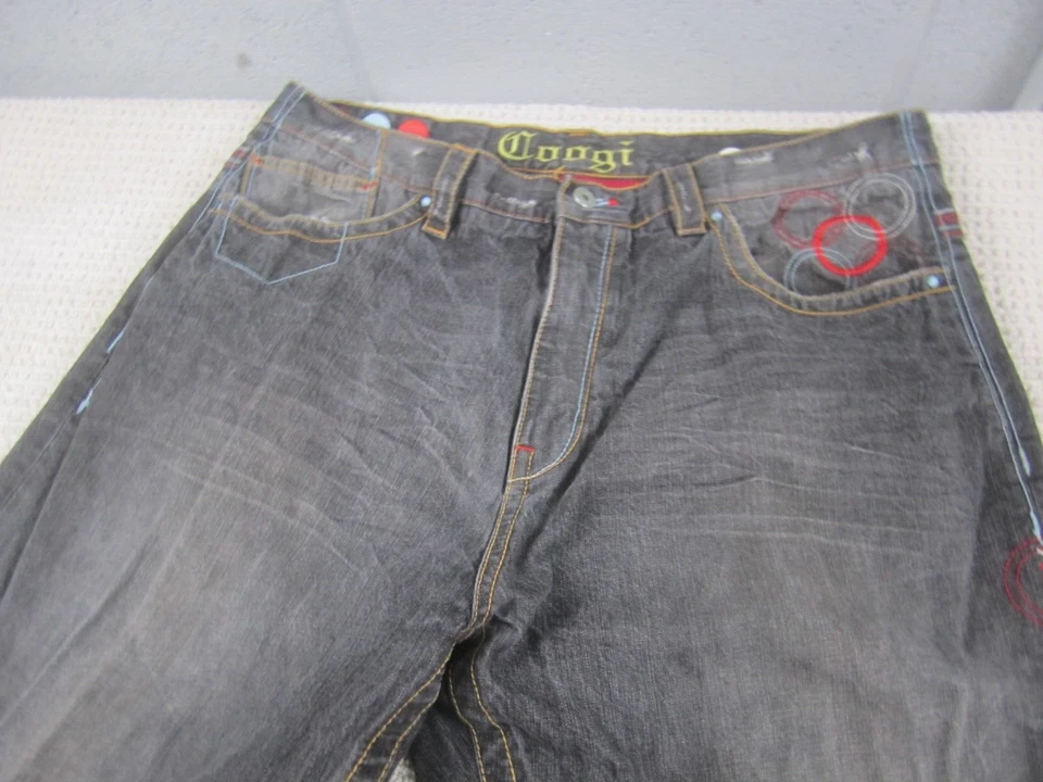 Jeans Coogi Para Hombres 40 Negros Denim Diseñador Hip Hop Y2K Círculo Bordado 40x34 Foto 2 de 4