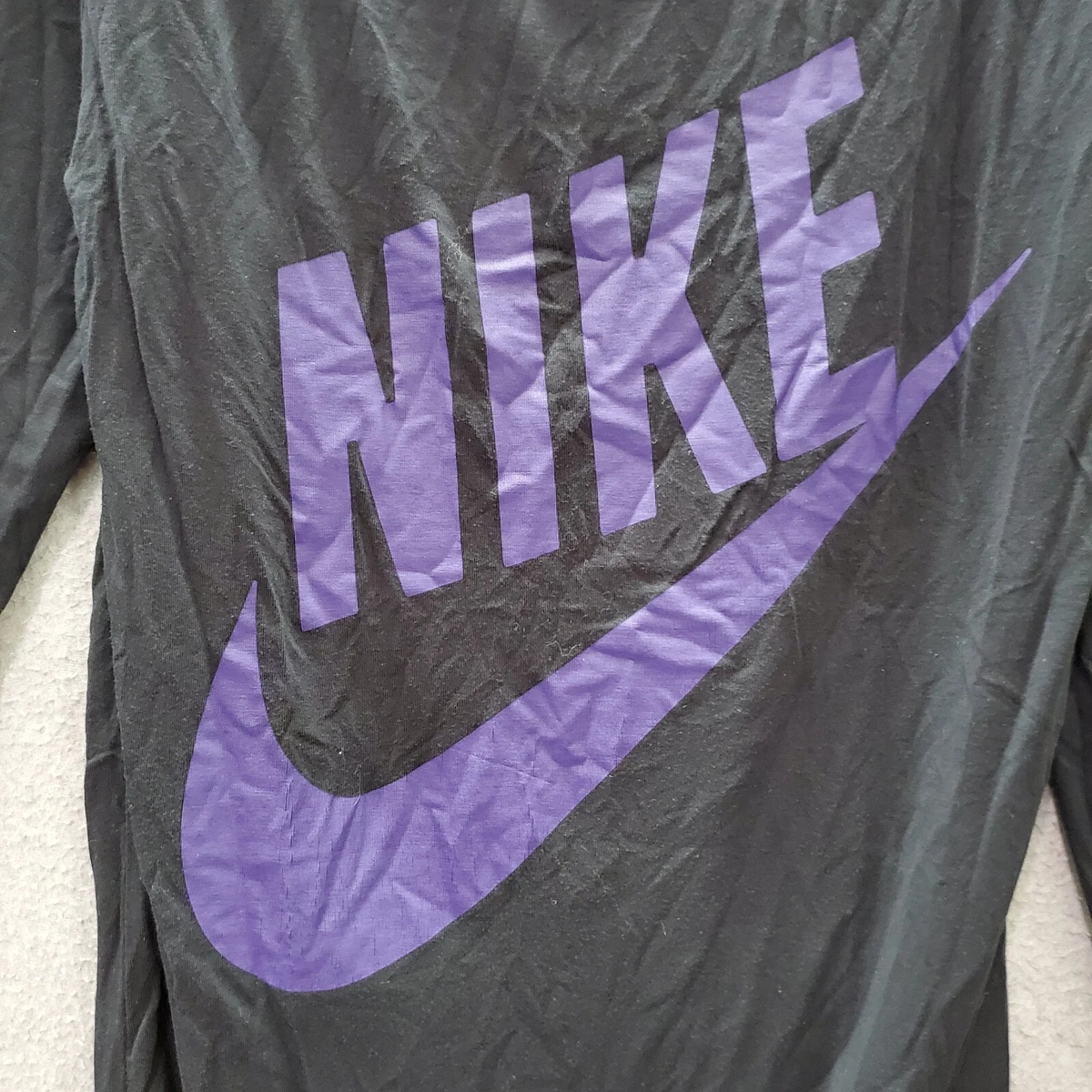 Nike Women Top Medium Black Scoop Purple T Shirt Long Sleeve Pullover Sportswear