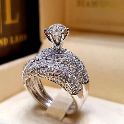 925 Silver Jewelry Princess Cut White Sapphire Fashion Wedding Ring Size 6-10 