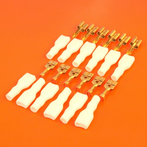 12 x 6.3mm Female Brass Spade Terminals With Covers Premium Quality