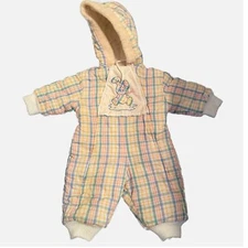 Vintage baby bunting snow suit pink blue yellow plaid bunny boys girls 6-12 mo