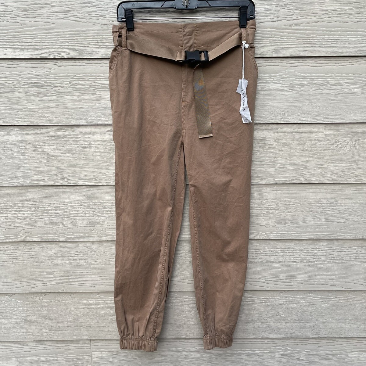 VANILLA STAR Women's Paper Bag Waist Cargo Pants Brown Size Large