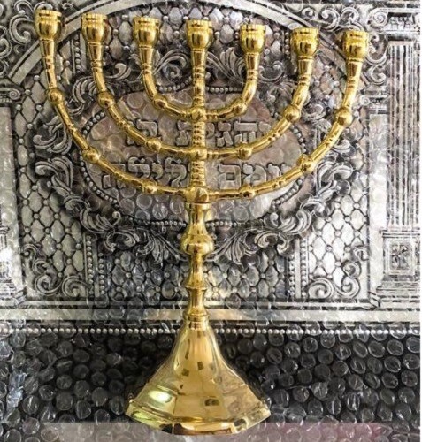 Amazing Classic Gold Plated Jewish Menorah 7 Branches 10" /25cm painted candle - Picture 5 of 10