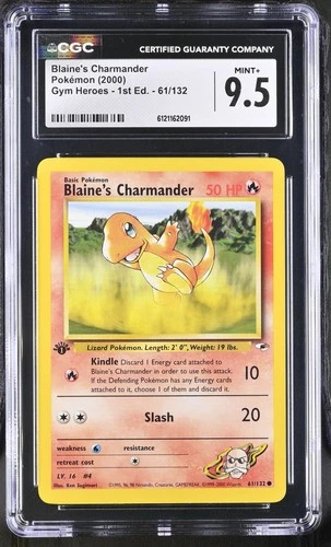 CGC 9.5 MINT+ Blaine's Charmander Gym Heroes 1st Edition 61/132 Pokemon Card
