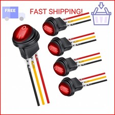 Nilight 5Pcs Waterproof Round Rocker Toggle Red LED Switch 12V 20A 3 Pin ON Off