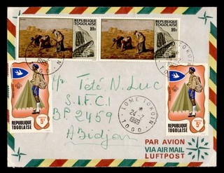 DR WHO 1969 TOGO BOY SCOUTS LOME TOKOIN AIRMAIL TO ABIDJAN M88572