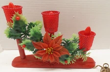 Vtg Christmas Red Candelabra Electric Candolier Plastic Poinsettia Hobnail D4455