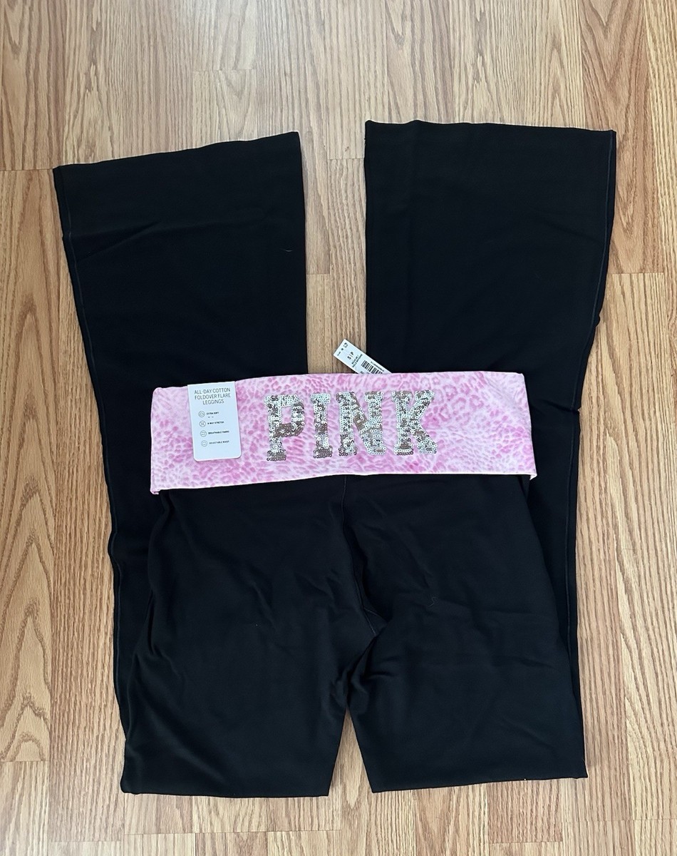 Victoria's Secret Pink Black And Leopard Pink Bling Foldover Flare